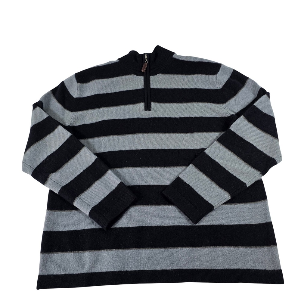Giasone Mens 100% Cashmere Quarter Zip Striped Sweater Black Gray‎ Size L